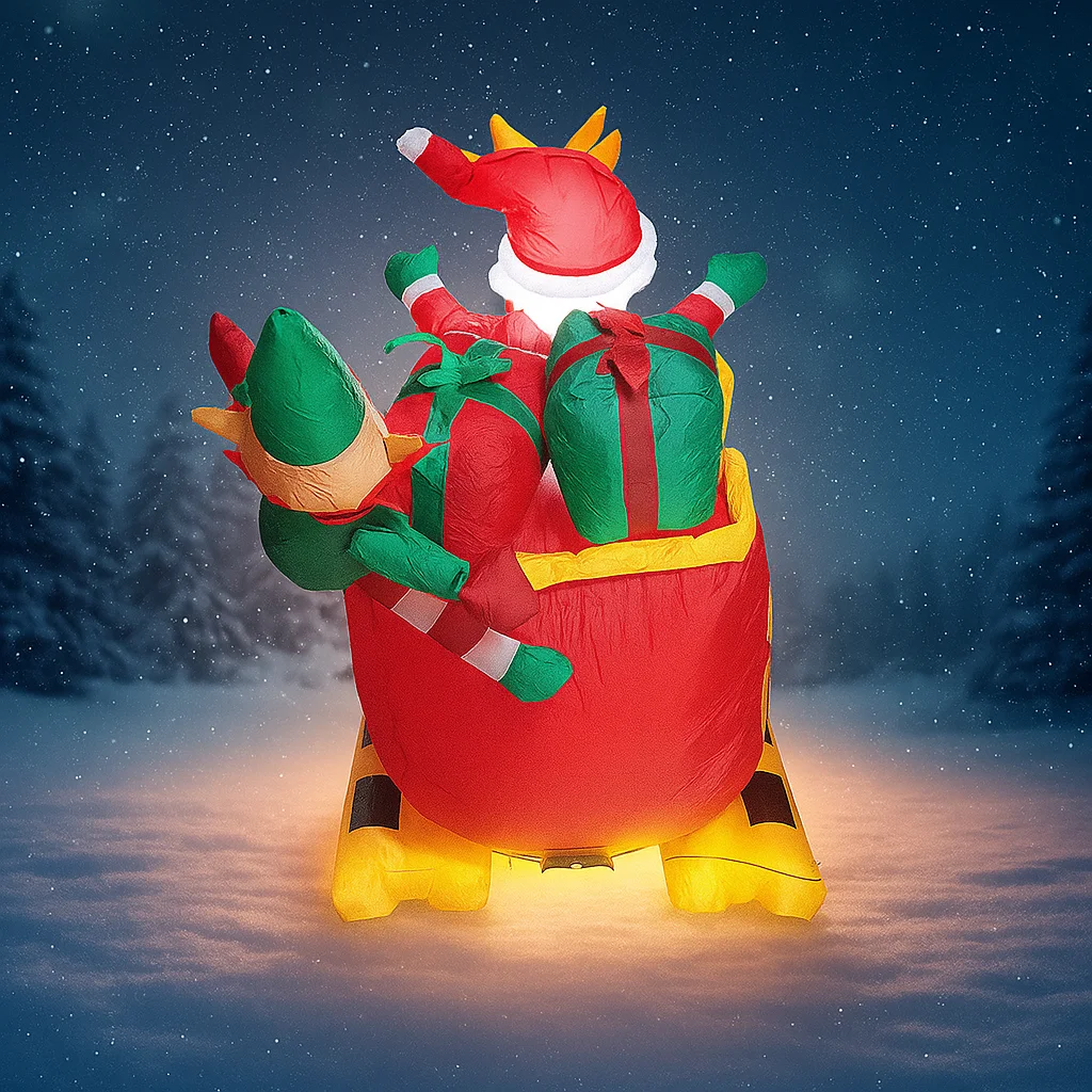 11.81FT Inflatable Toy Santa Sleigh Reindeer Xmas Yard Decoration LED Lit  Christmas Supplies Home Decor Ornament Festive Gift