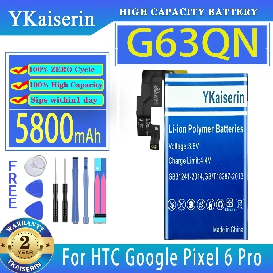 

YKaiserin Battery G63QN GMSB3 5200mAh/5800mAh for HTC Google Pixel 6 Pro Pixel6 Pro 6 High Quality Batteries Bateria + Track NO
