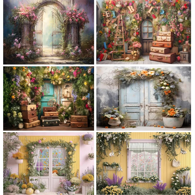 Fondo de fotografía Digital para el día de Pascua, accesorios para estudio fotográfico, conejo, flores, puertas de arco, maternidad, FH-01