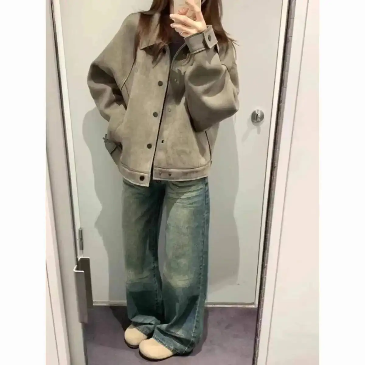 American Retro Large Short Jacket Women's Deer Skin Velvet Autumn Winter New Lazy Loose Plus Size Slimming Outerwear