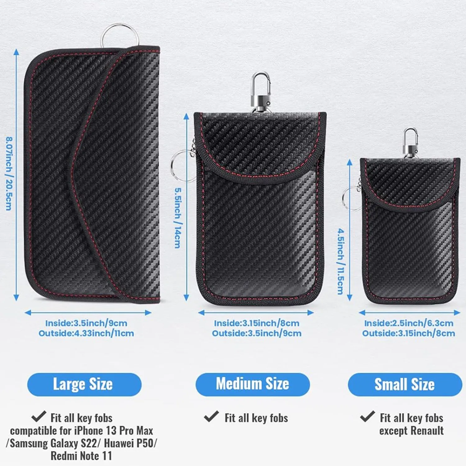 2024 New RFID Carbon Fiber Car Shielding Key Bag Mobile Signal Shielding Bag Anti Positioning Tracking Detection Storage Bag