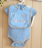 Clearance 2Pcs 6M Baby Boy Bodysuit Set 2Pcs Fashion Striped Short Sleeve Cotton I Love My Daddy Print Bib Infant Outfit