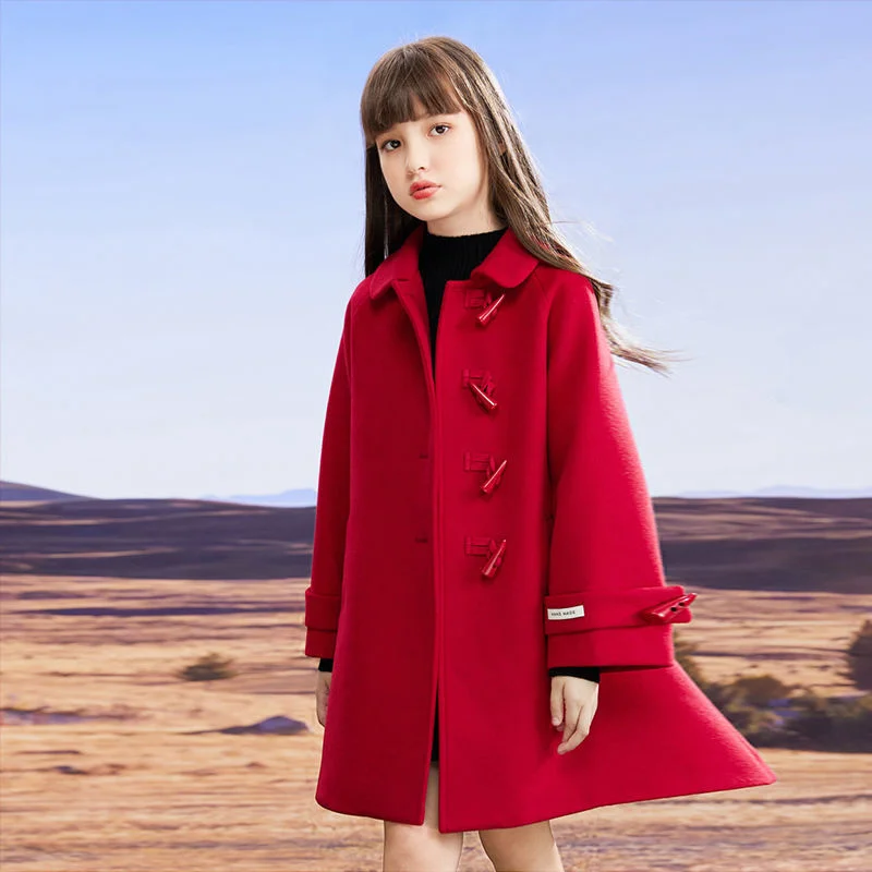 Girls Kids Coat Jacket Cotton Woolen 2022 Red Warm Plus Thicken Velvet Winter Overcoat  Children\'s Clothing