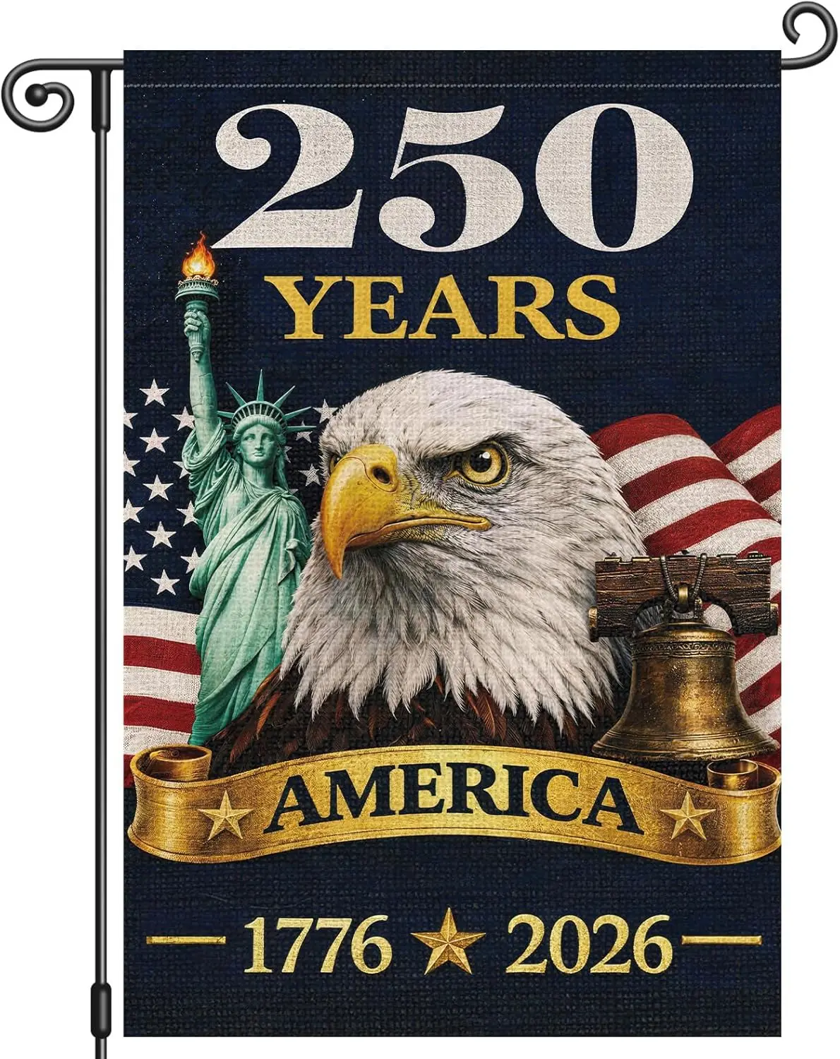 Heyfibro 250th Anniversary Garden Flag 12x18 Inch Double Sided Patriotic Bald Eagle Flag with Liberty Bell Statue of Liberty AAS