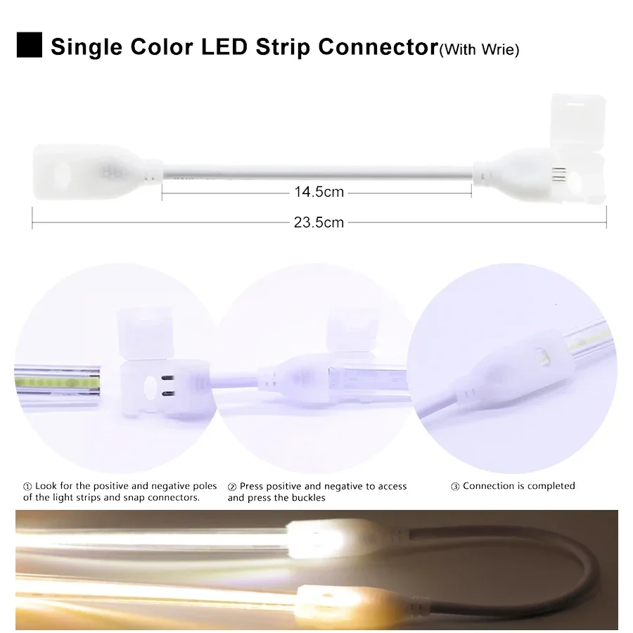 EU LED Strip Plug Connector, Light Fix Clips Connector, 220V, 360LEDs, 12mm, 2Pin, COB LED Strip Acessórios