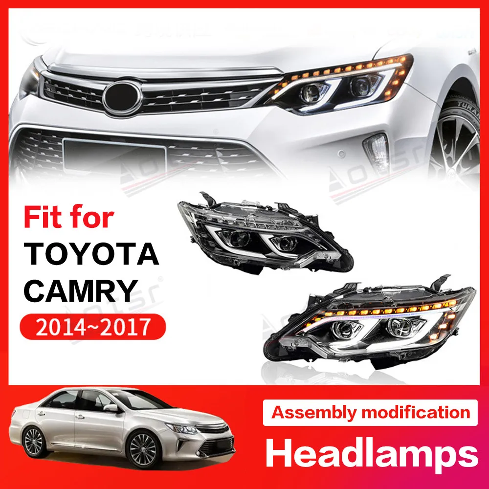 Front Headlamp For Toyota Camry 2014 - 2017 Headlight Modification DRL Lights Car Accessory LED  Dual Lens Auto Light Assembly