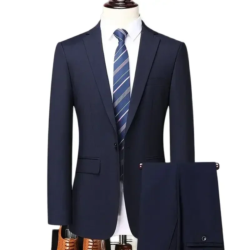 Elegancki i formalny garnitur męski, jednolity kolor, biznesowy, na ślub, bankiety, na co dzień, dopasowany.