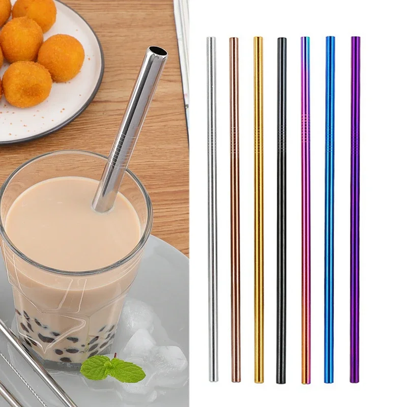 

50PCS Reusable Drinking Straws High Quality 304 Stainless Steel Metal Straight Straws 215mm