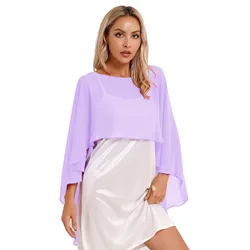 Womens Ladies Wedding Bridal Capes Bolero Shrug Chiffon Solid Pullover Long Shawl Wraps Evening Party Bridesmaid Dress Cover Up