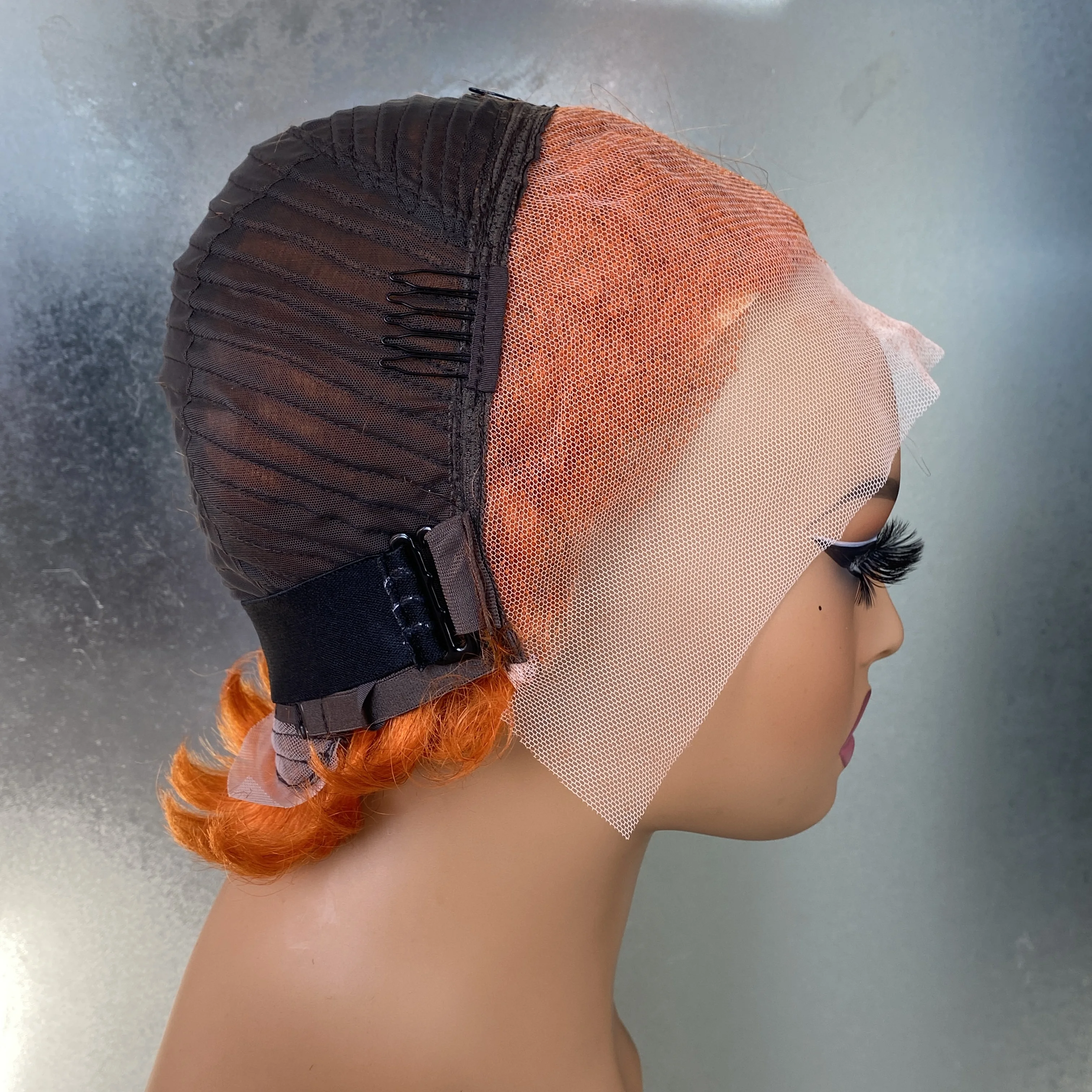 Women's #350 Orange Chioma Curl Wavy Pixie Cut Wig