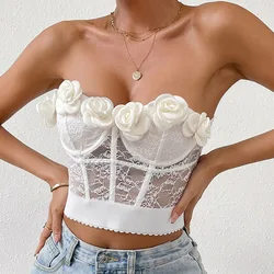 Sexy Lace Single-breasted  Bustier Flower Vest Women Tube Tops Brassiere Bra Fishbone Corset Slim Fit Top Fashion Trends