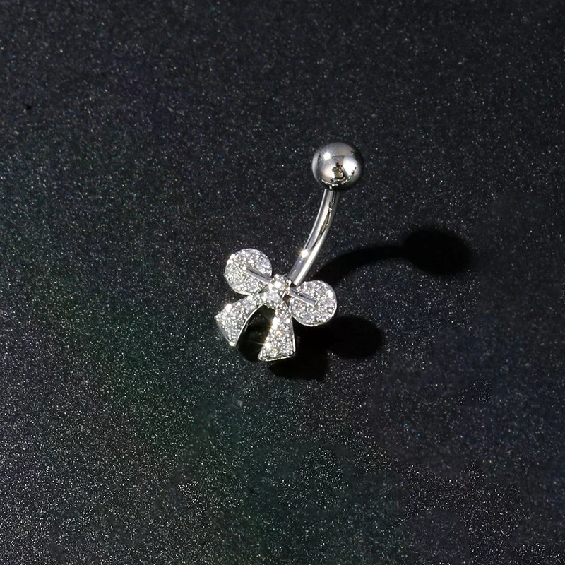 الفولاذ المقاوم للصدأ فراشة زهرة البطن خاتم على شكل زر السرة ثقب الدائري للنساء الفتيات مثير البطن حلق ثقب الجسم مجوهرات #2