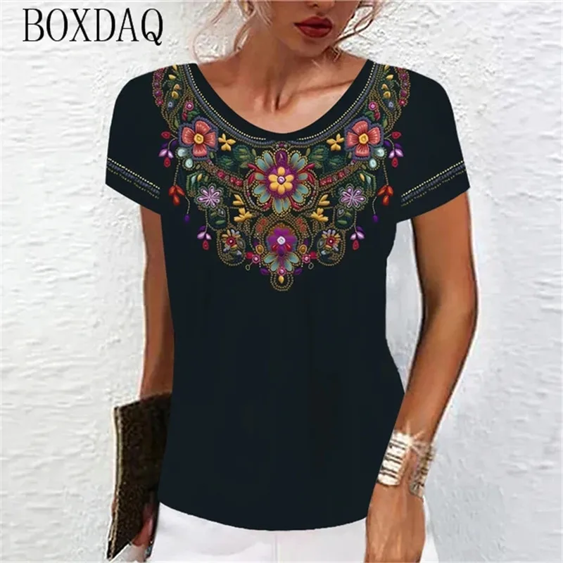 Vintage Classic Women T-Shirts Short Sleeve O-Neck Floral Graphic Female T Shirt Summer 3d Print Flower Casual Tops Big Size 6XL