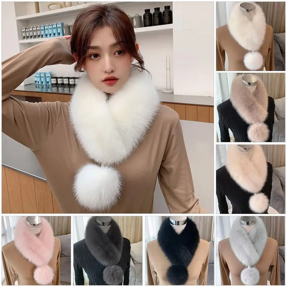 Fashion Thicken Warm Artificial Wool Bib Women Scarf Fur Collar with Pompom Imitation Fur Scarf