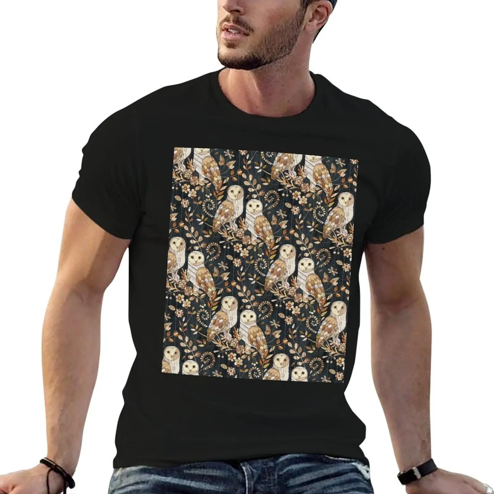 Wooden Wonderland Barn Owl Collage T-Shirt Casual Soft Cotton Short Sleeve Tee