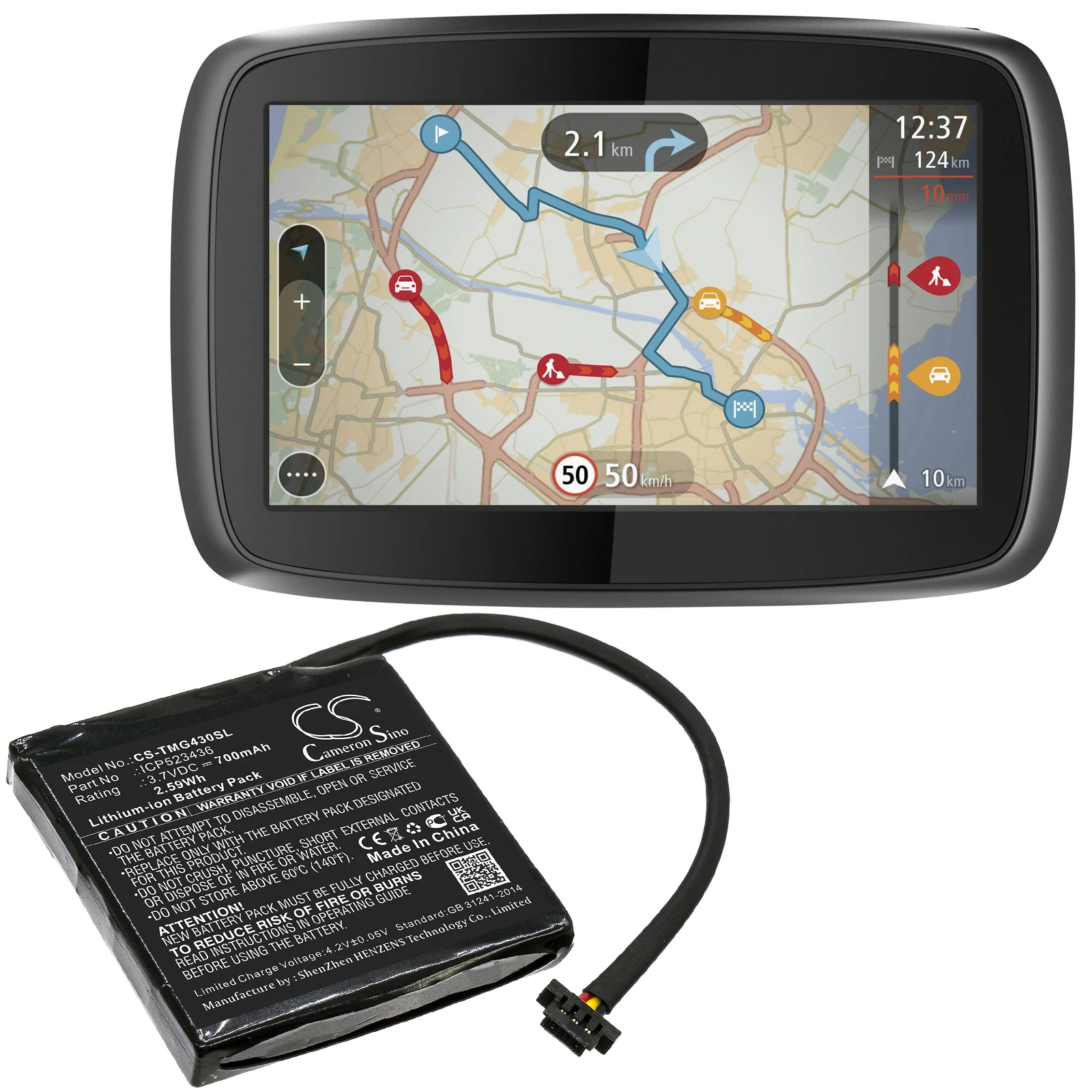 

Cameron Sino 3.7V 700mAh GPS, Navigator Battery ICP523436 for TomTom Go 400 4.3" Satnav, 4FB40 +TOOL