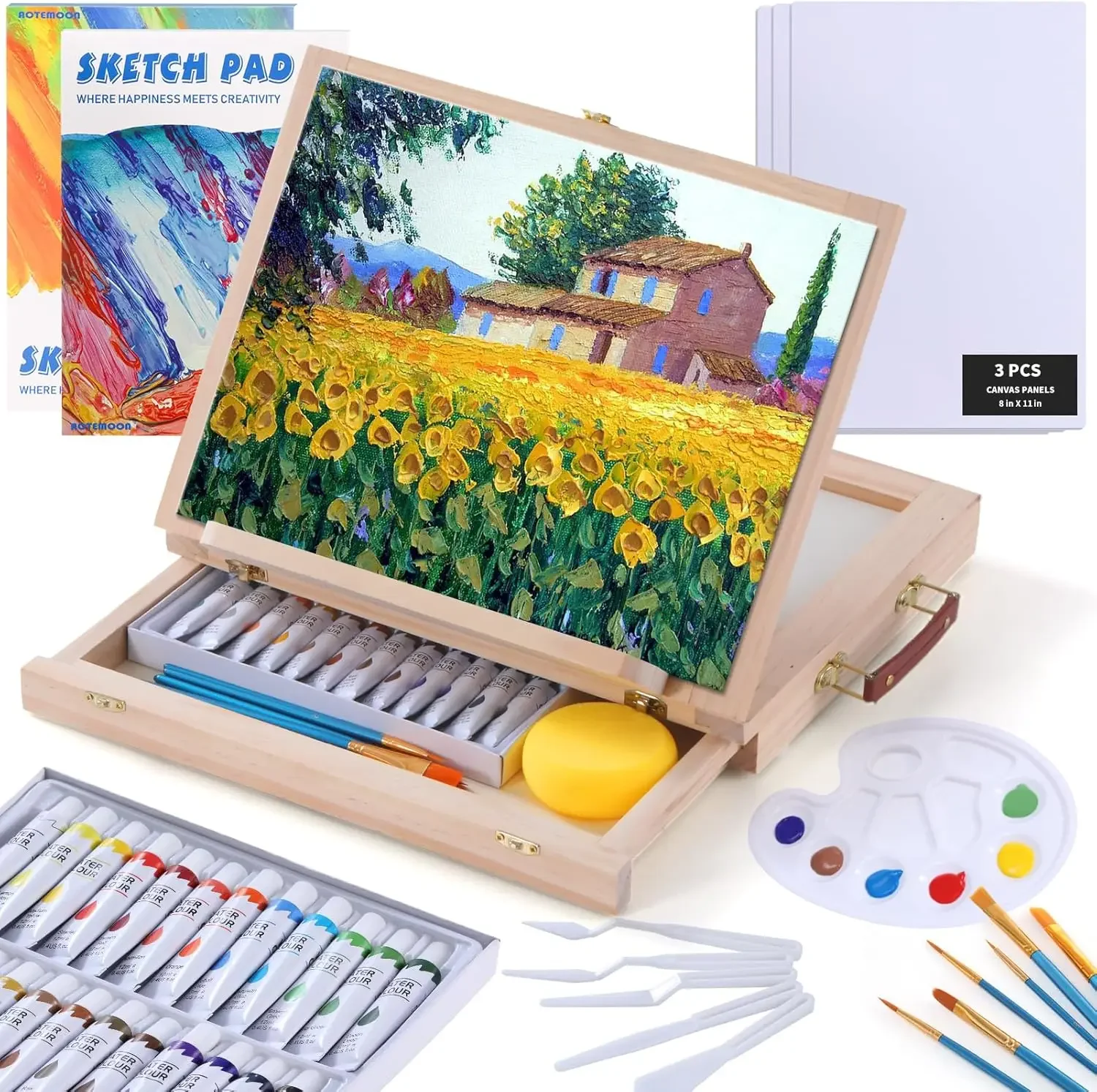 

54 Pieces Watercolor Paint Set with Tabletop Easel Stand, Complete Starter Painting Art Supplies with Watercolor Paints,Canvases