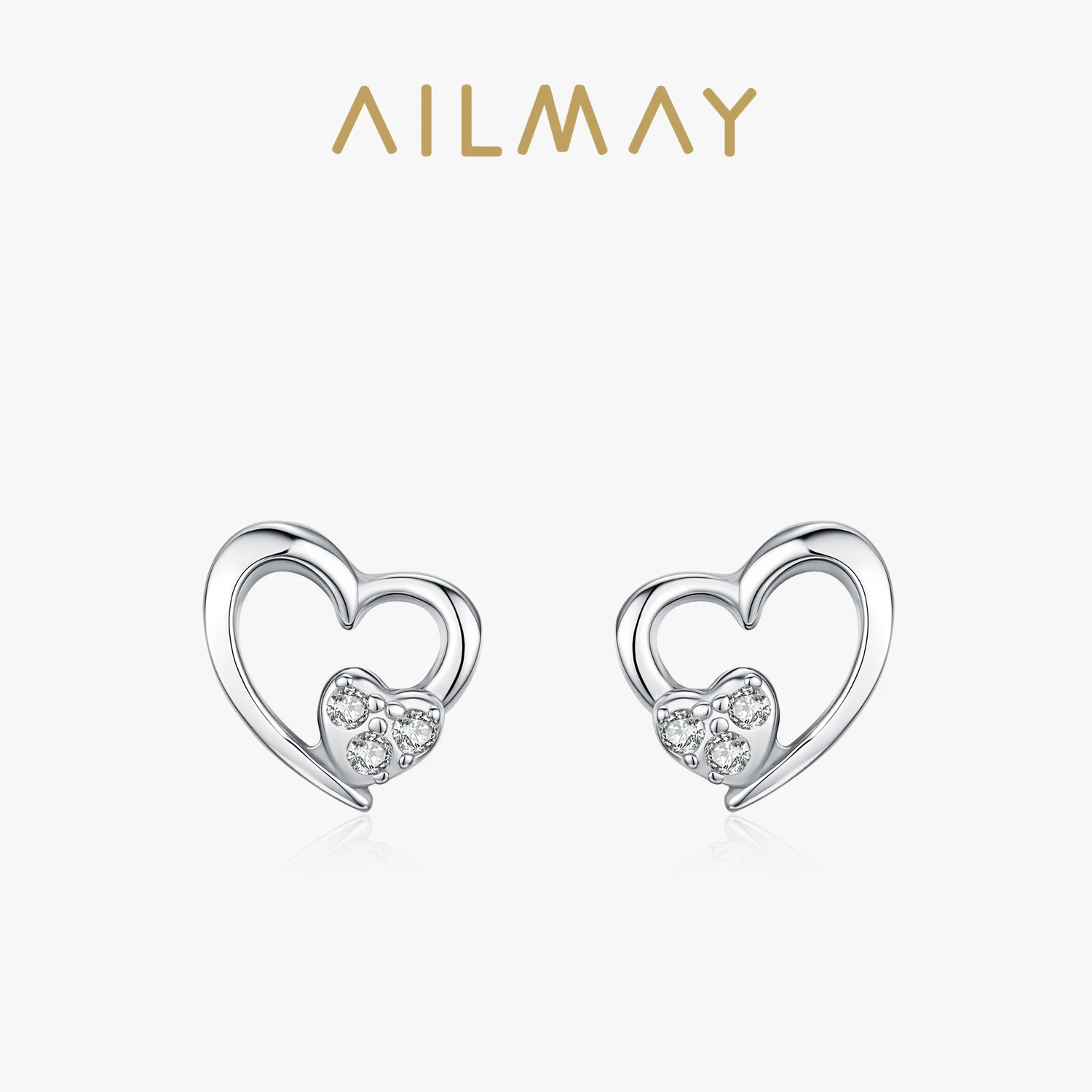 

Ailmay 925 Sterling Silver Zircon Earrings Heart for Women Exquisite Romantic Wedding Engagement Jewelry Fashion Gift