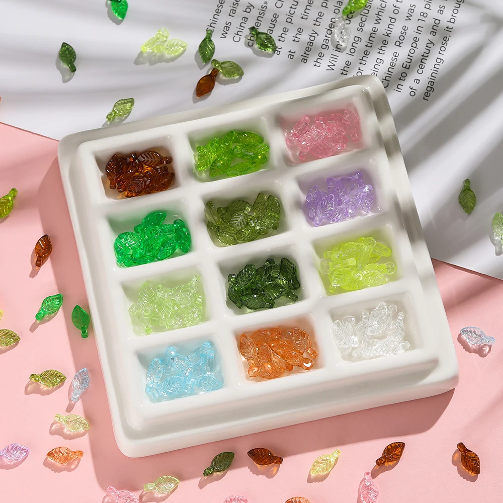 100pcs Acrylic Green Leave Pendants Charms Flower Leaf Loose Spacer Beads for Earrings Bracelet DIY Jewelry Making Supplies