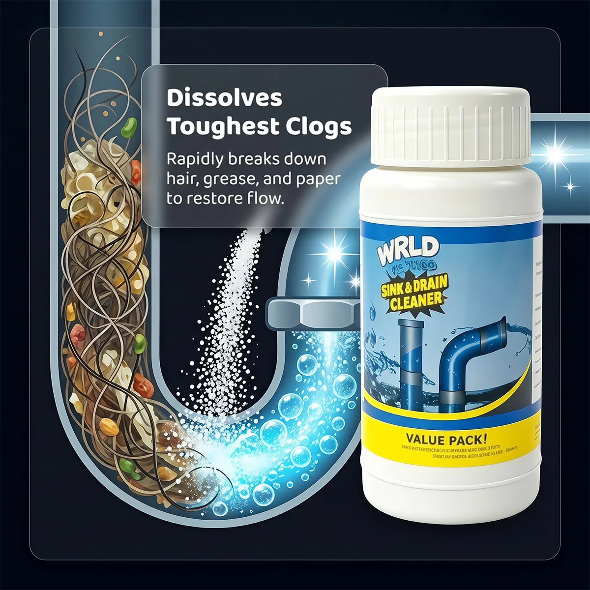 Multipurpose Drain Unblocker Cleaner Powder, Fast Deodorant Cleaner for Clogged Sink, Toilet, Bathtub & Kitchen Sewer Pipes