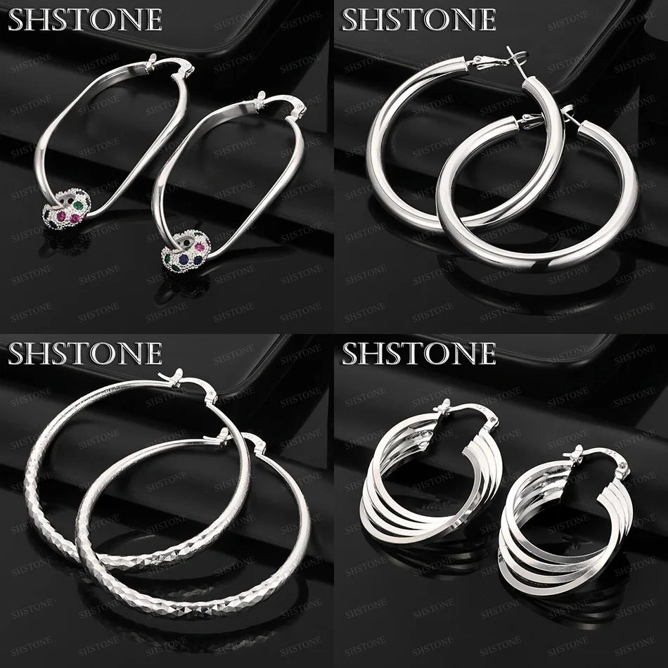 

Classics Colored Zircon 925 Sterling Silver Rotundity Hoop Earrings Lady Pretty Jewelry Christmas Party Holiday Gift Accessories