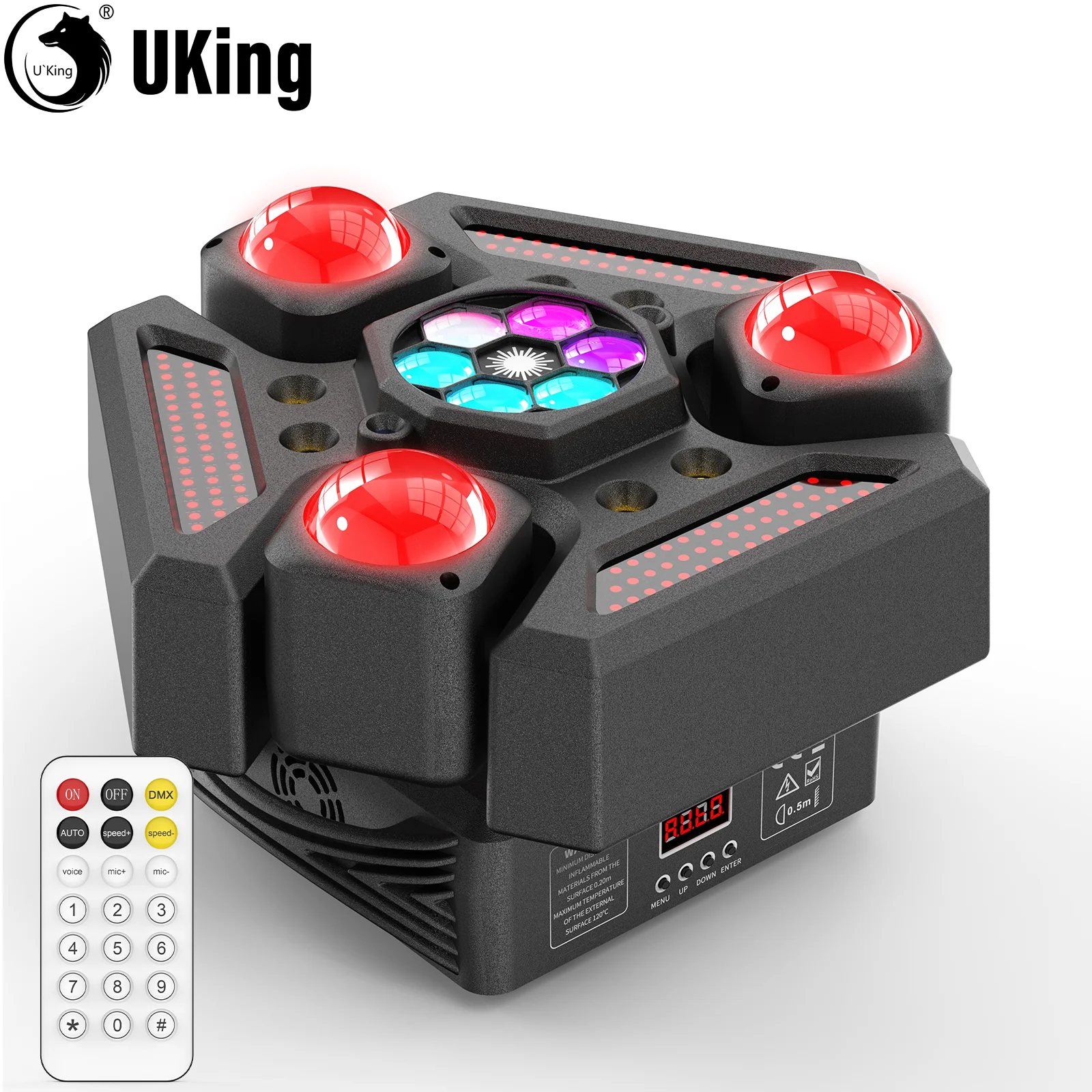 

U'King 180 Вт 3-головный движущийся головной светильник 9-лучевой сценический светильник с дистанционным управлением DMX Вечерние огни для живого шоу Свадьба КТВ Клубный бар