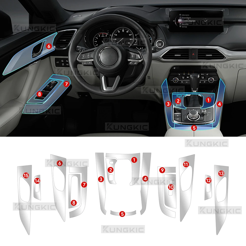 For Mazda CX-9 2021-2024 LHD Full Set TPU Invisible Interior Film Anti Scratch Auto Interior Protective Trim Accessories