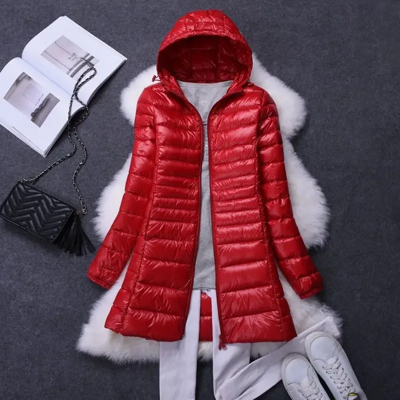 Women Fashion Hooded White Duck Wodn Puffer Jackets 2023 New Arrivals Female X-long Lieghtweight Packable Down Coats