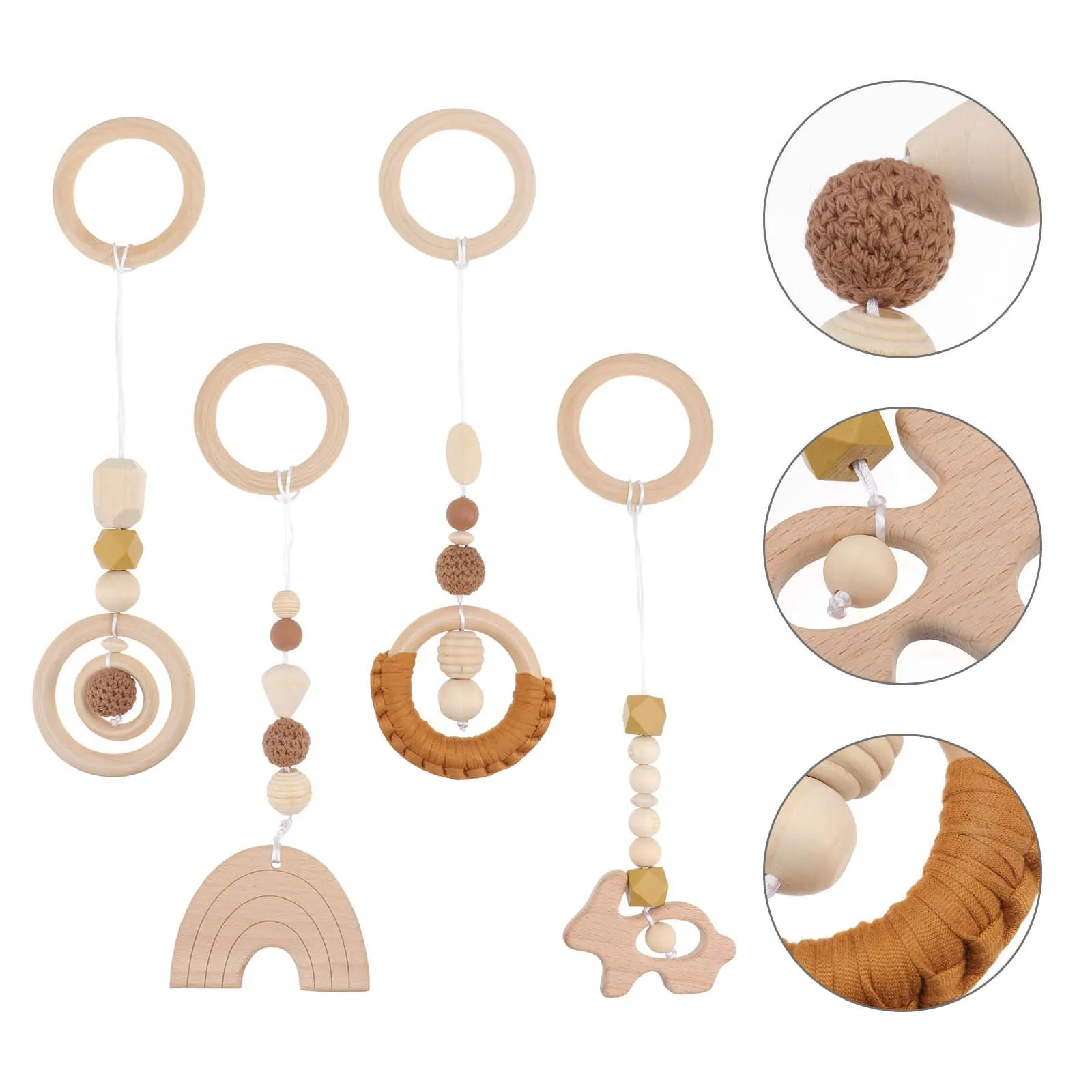 4Pcs Wood Ring Teether Creative Baby Teeth Grinding Tool -Soothing Teether Home Decor DIY Decoration