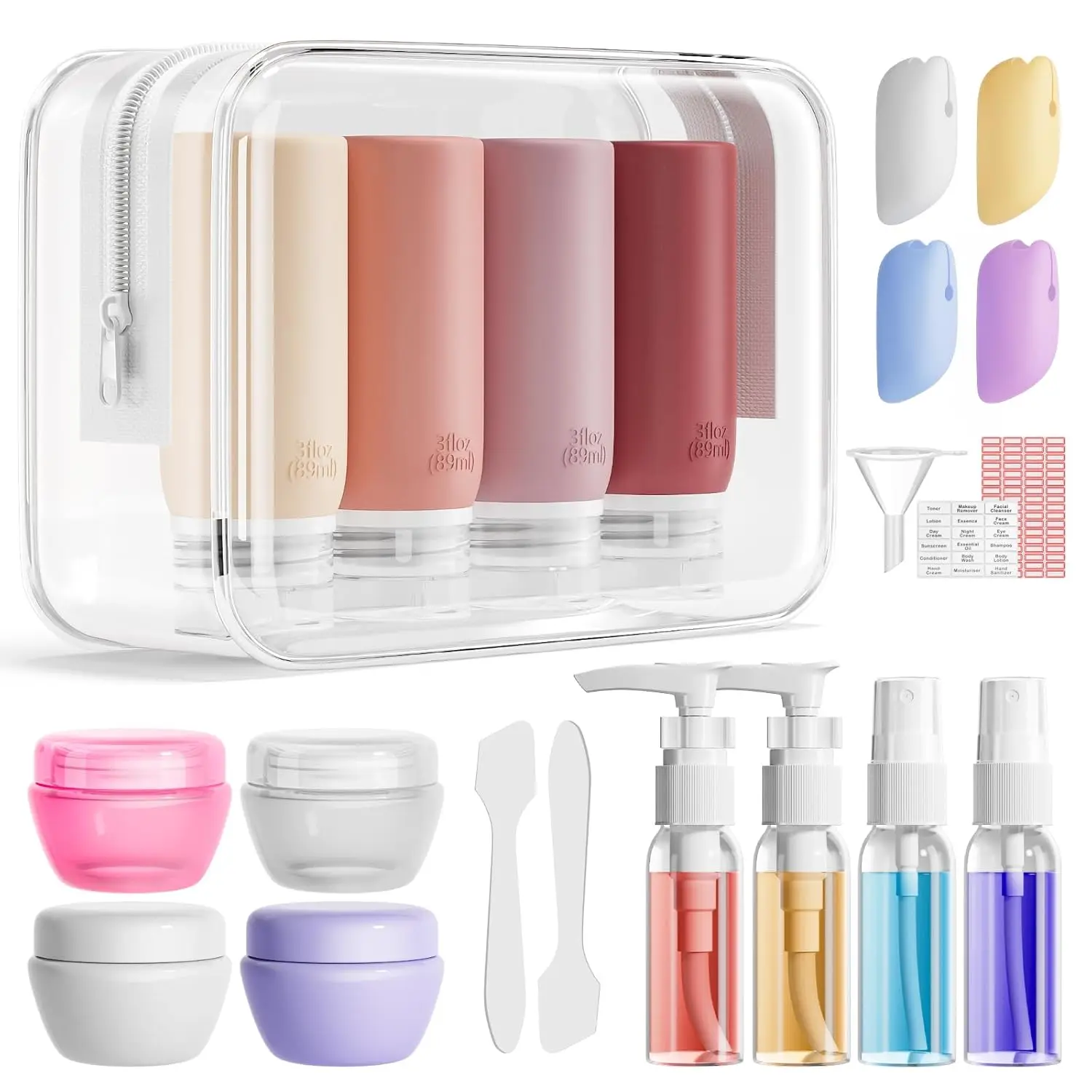 21-Pack Leak-Proof Silicone Travel Bottles Set with Toiletry Bag, TSA Compliant for Shampoo and Conditioner