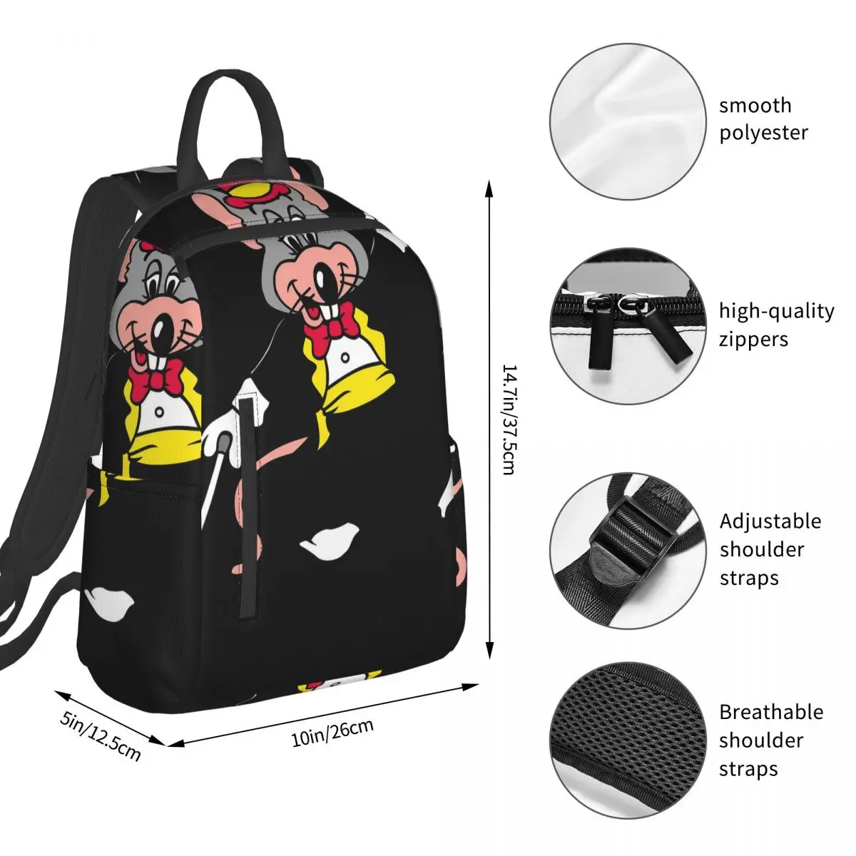 Chuck E Cheeses Pizza Time Theater (6) Backpack Student BookBag Boys Girls School Bag Computer Shoulder Bags Men Women