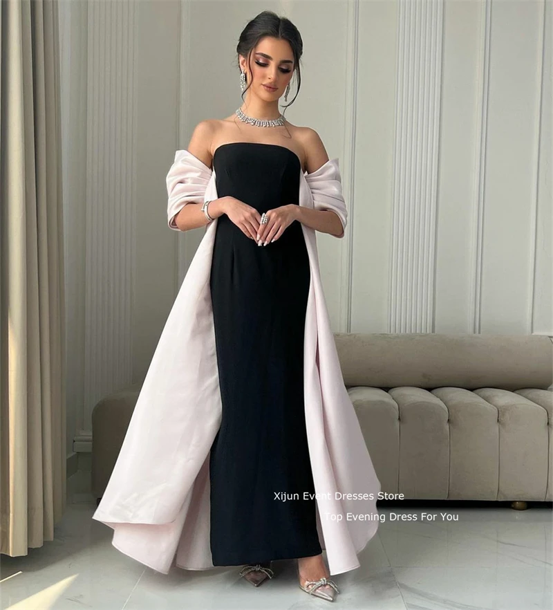 Xijun Elegant Evening Dress Satin Prom Gown Saudi Arabric With Jacket Formal Modest Long Prom Dresses Occasion For Women 2023