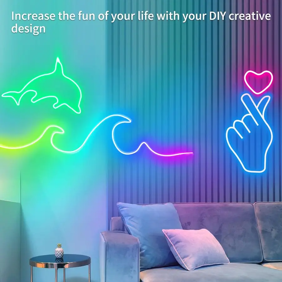 Luces de neón LED 24V RGB luces de cuerda LED con Control remoto Control por aplicación IP65 tira de luces LED de neón flexibles impermeables para Bedro