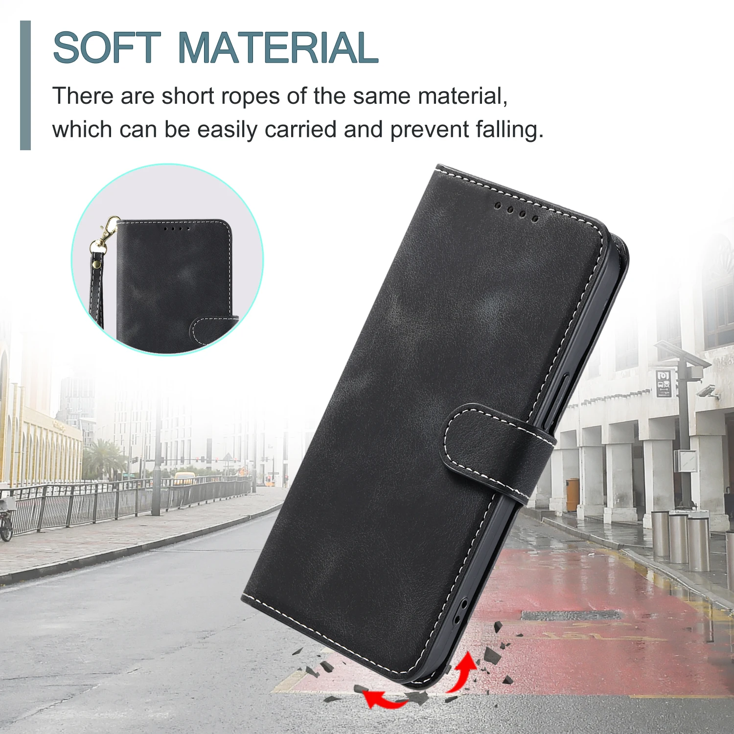 حافظة جلدية لهاتف آيفون 16 Plus 15 14 13 12 11 Pro Max 16E Xs Xr 8 7 حافظة بطاقات Book Coque غطاء هاتف مع حبل قصير #3