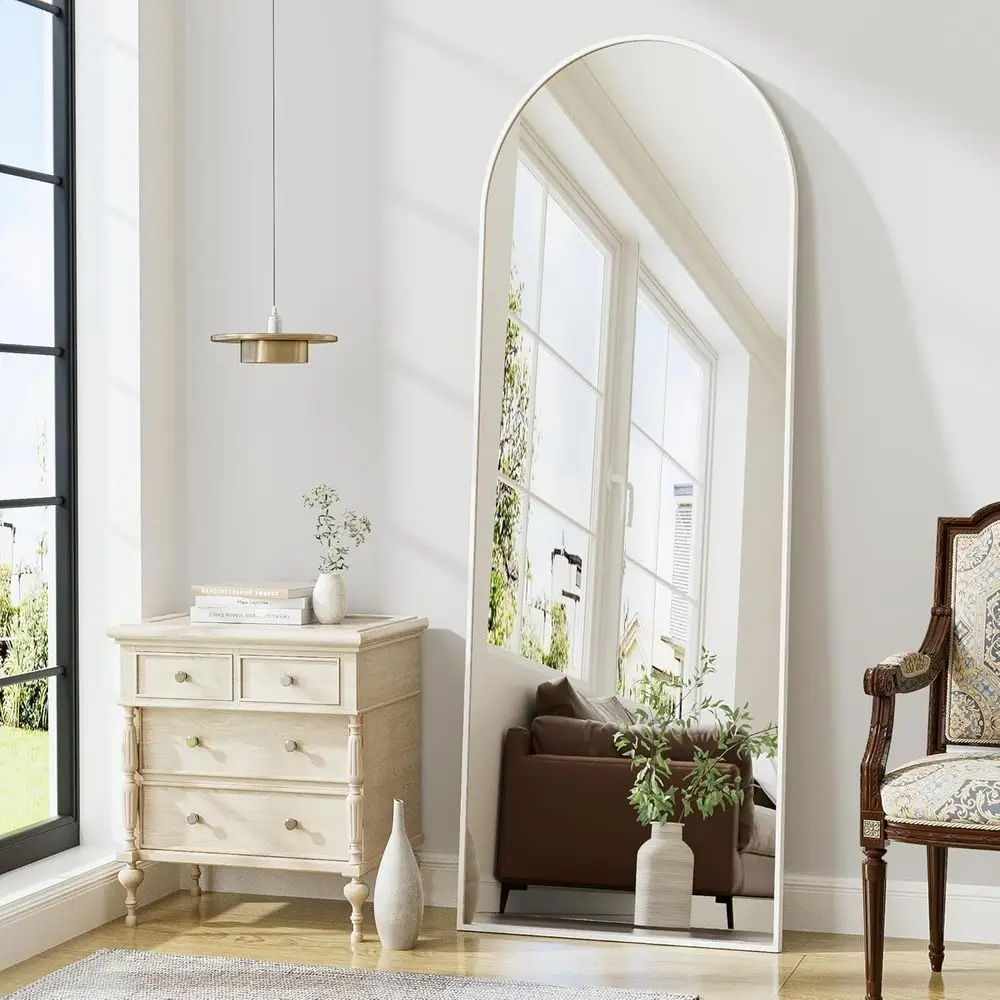 

White 56 Arched Standing Mirror with Stand, Wall Mountable for Bedroom