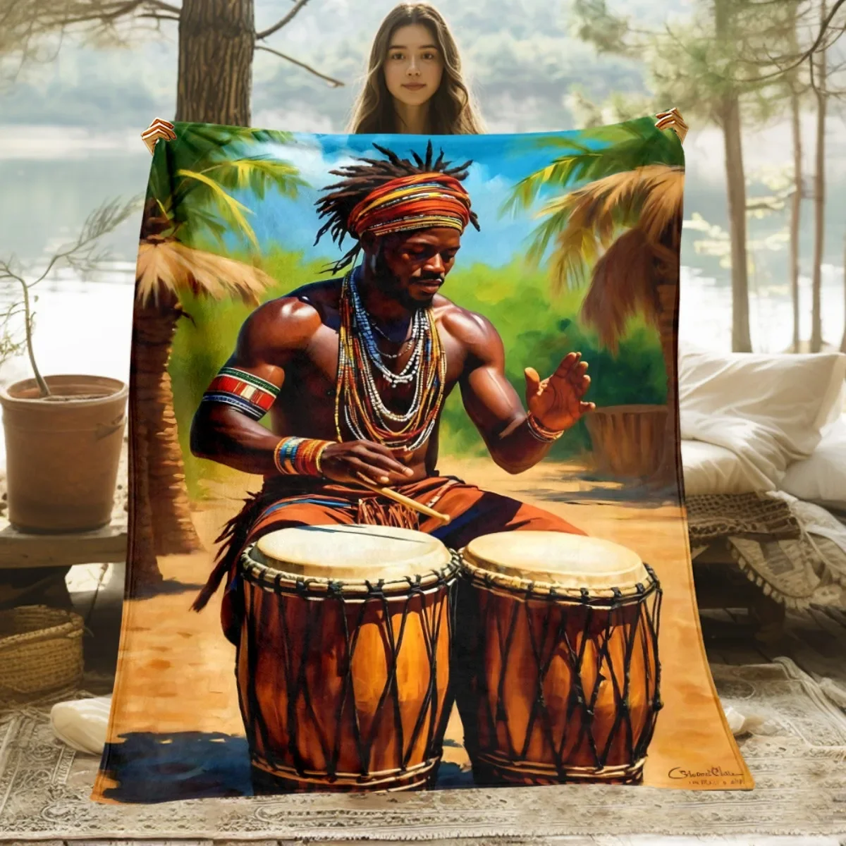 Tropical Jungle Ethnic Tribal Art Throw Blanket Boho Beach Picnic Decor Large Mural Print Cover 150x230cm Soft Throw