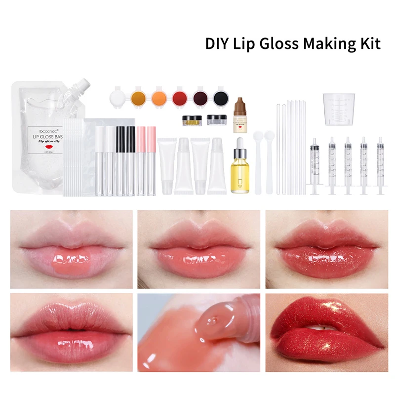 DIY リップグロス作成セット、女の子向けの楽しいメイクアップギフトキット、保湿&クリアリップグロス、DIY リップグロスキットリップグロス作成ツール