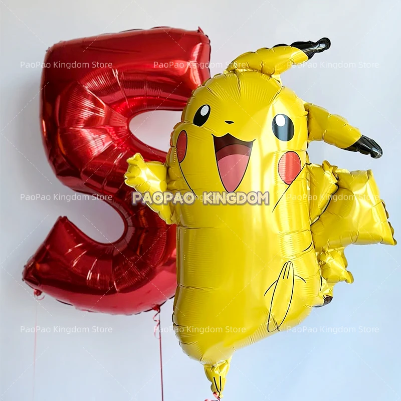 Juego de globos de aluminio con tema de Pokemon Pikachu de dibujos animados, suministros de decoración para fiesta de cumpleaños, Baby Shower, número 1-9