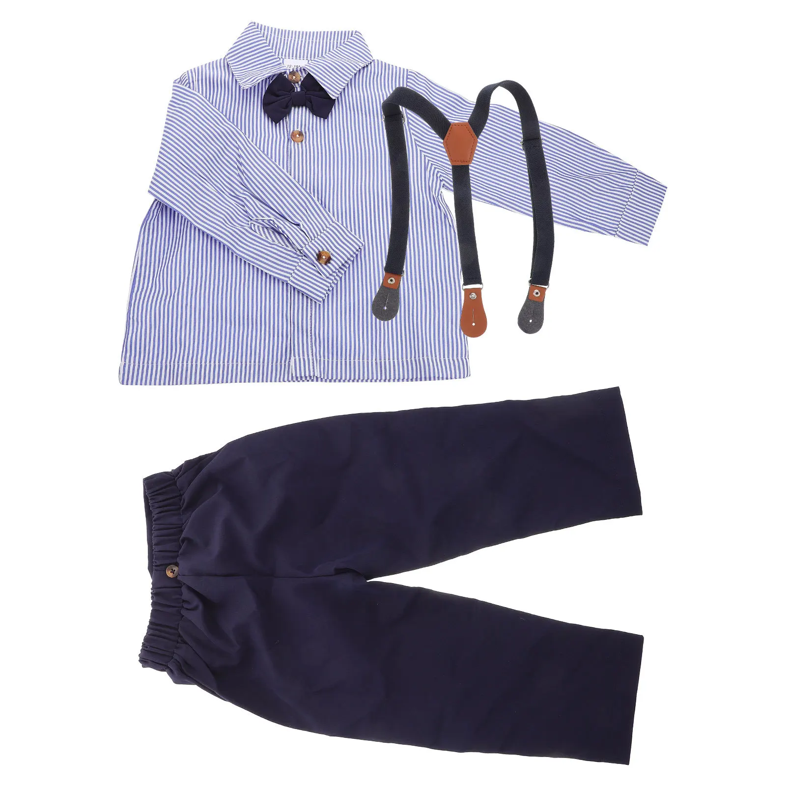 

1Set Boys Clothes Toddler Formal Outfit Long Sleeve Shirt Overalls Set Stylish British Style Comfortable Fabric Adorable Bow Tie