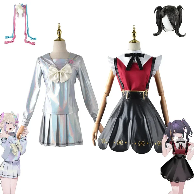 Needy Girl Overdose Cosplay Costume Black Faux Leather Skirt Wig Anime JK Uniform White Abyss KAngel Ame Chan Cosplay Costume MS