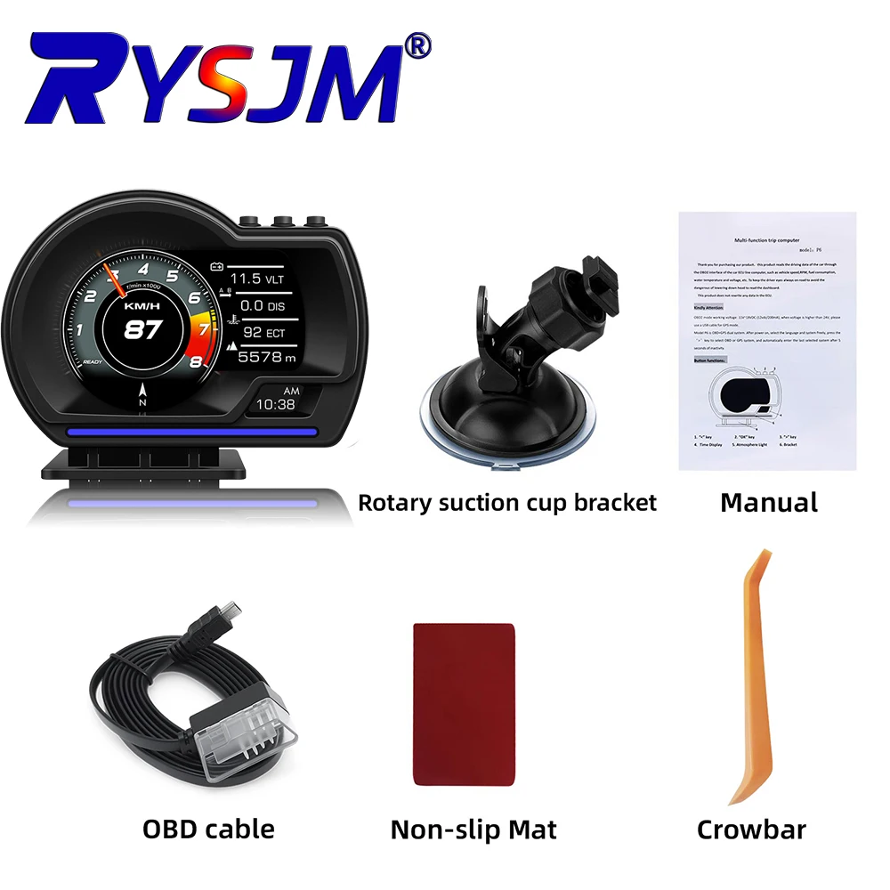 Ferramenta de Diagnóstico HUD OBD2 GPS em Tempo Real com Alarme de RPM do Turbo e Display HD - Medidor Inteligente OBD2+GPS