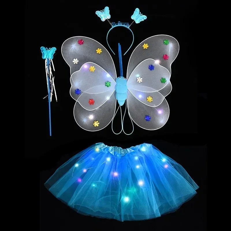 Ailes de papillon LED pour filles, support de sol, ailes de papillon, lumière clignotante, paillettes scintillantes, ensemble de olympiques d'animaux