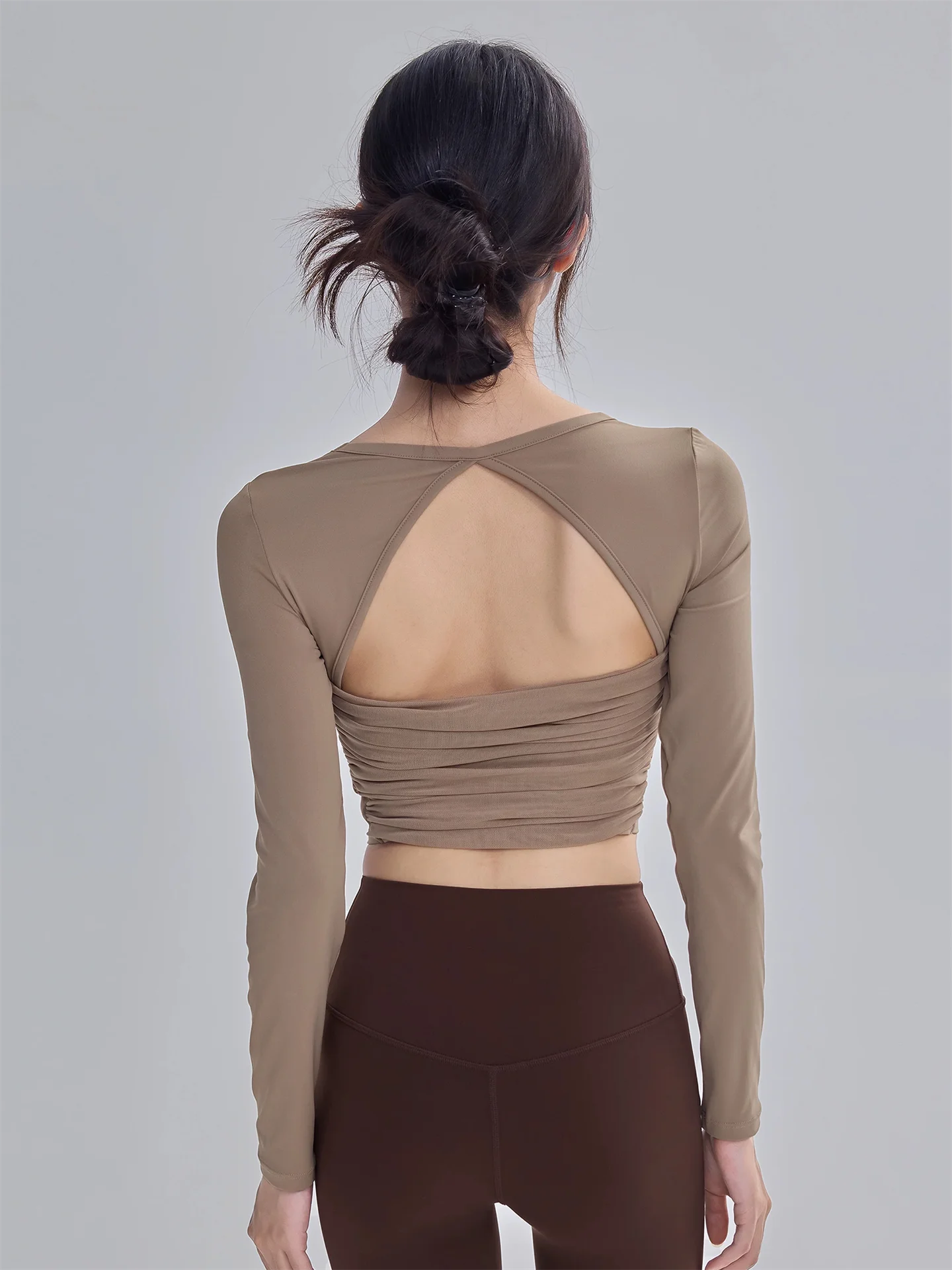 Conjunto de Roupas de Yoga Femininas com Almofada para o Peito, Top de Treinamento Longo, Camiseta Slim Fit para Pilates