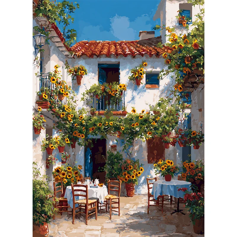 GATYZTORY Oil Painting By Numbers Courtyard Landsape For Adults Diy Crafts For Adults Numbers Painting Artwork Home Decoration