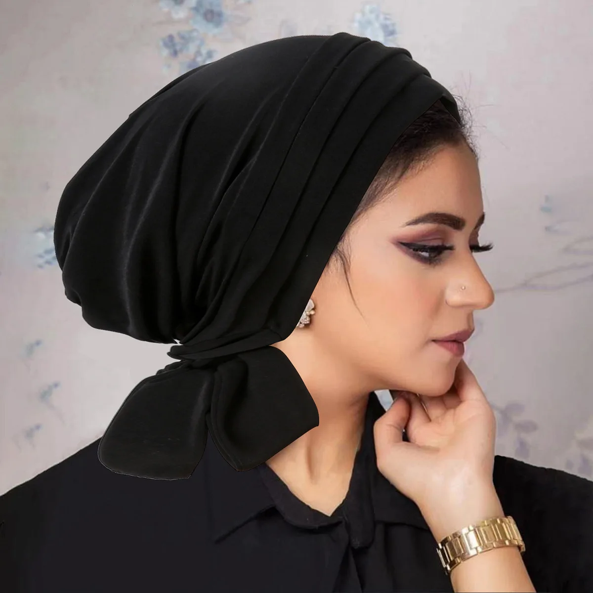 Ramadan Solid Color Turban Hijab Hats Long Tail Head Wraps Elastic Muslim Hats Breathable Chemo Cap For Women Girls