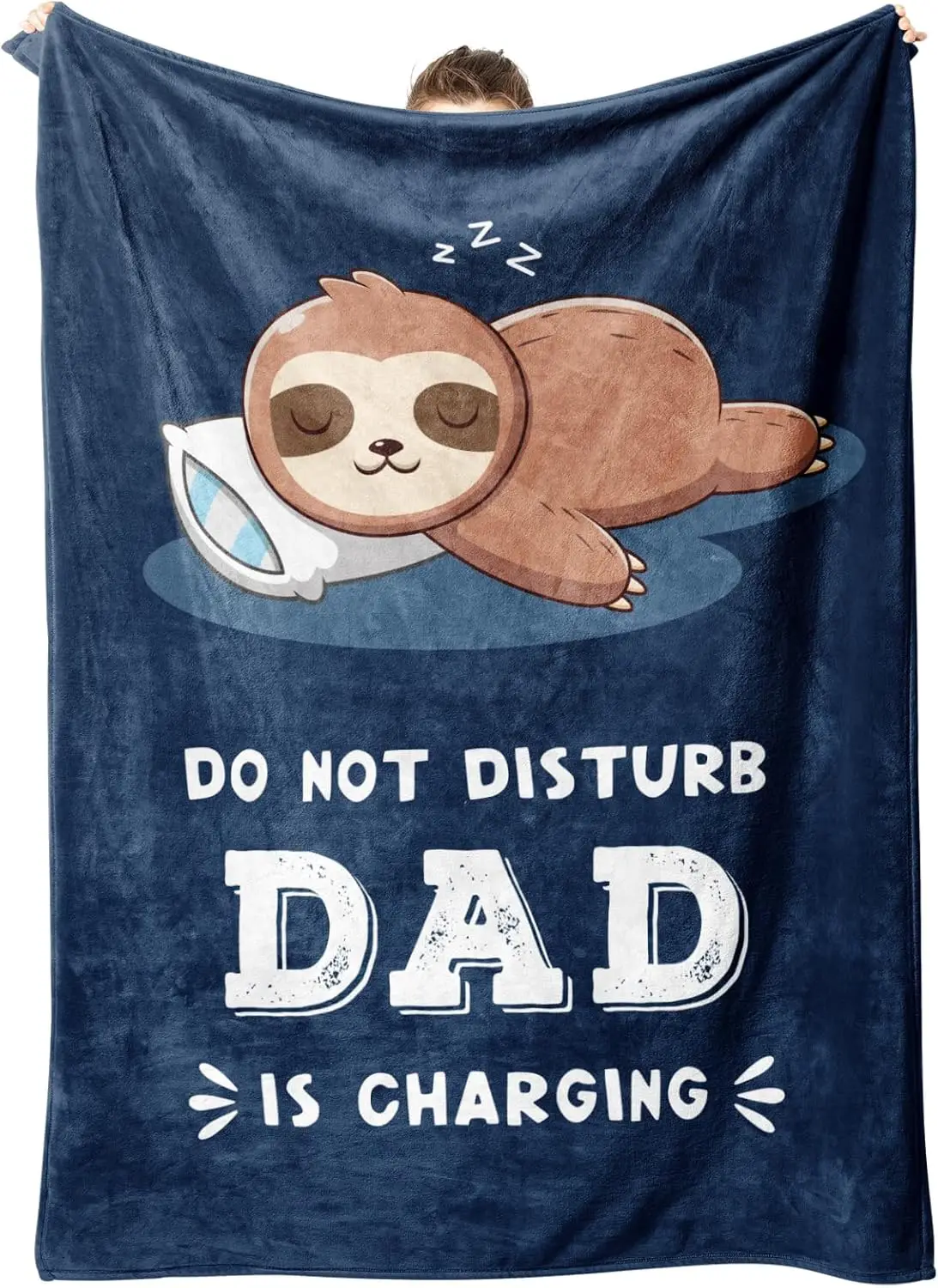 Cute Sloth Dad Blanket Do Not Disturb Dad Is Charging Funny Fleece Throw Gift for Father Fathers Day Present Home Decor
