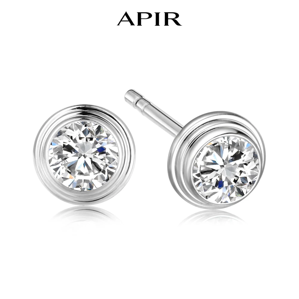 

APIR 925 Sterling Silver Needle 5A Zircon Sparkle Stud Earrings for Women Trend Fashion Classics Luxury Brand Silvery Earrings