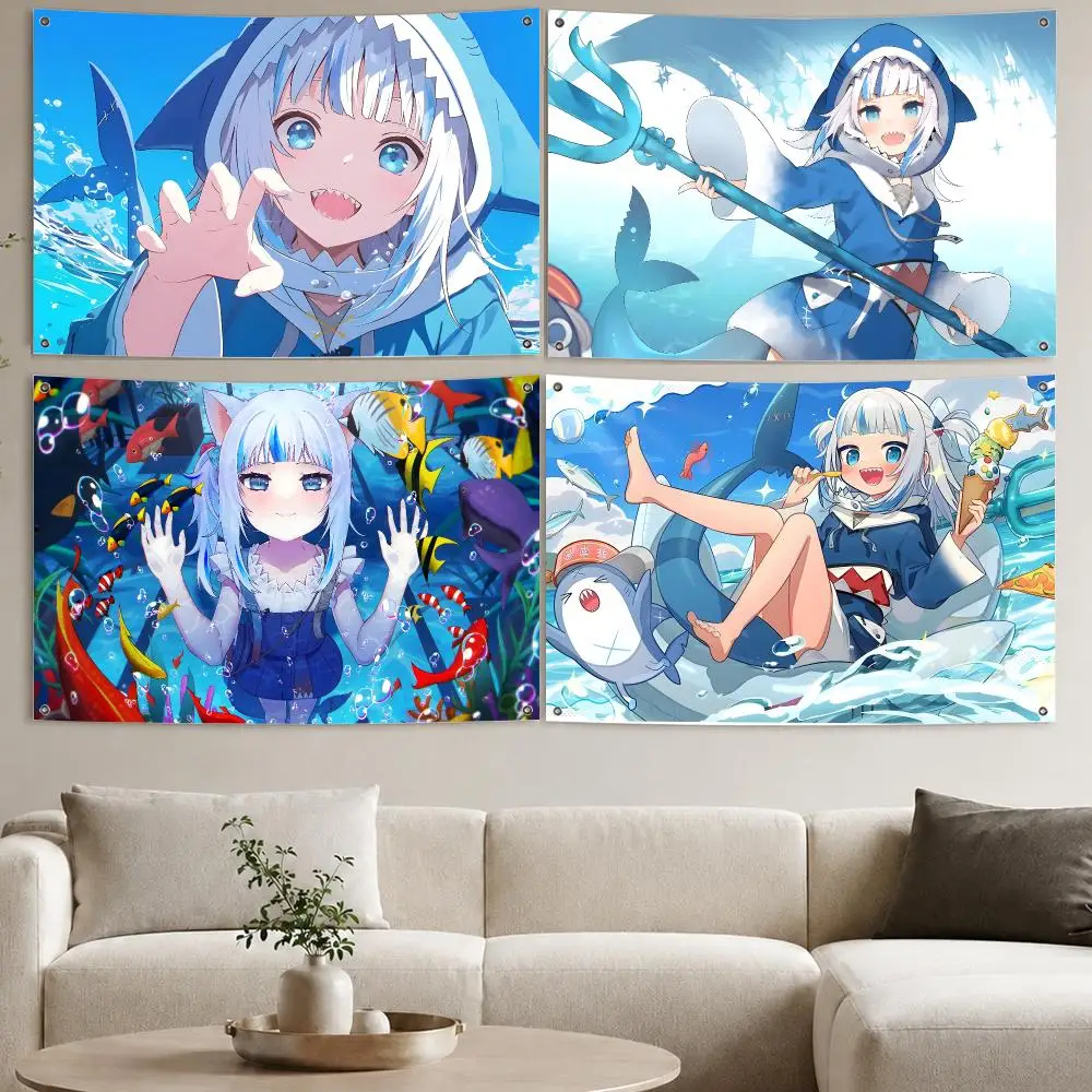 Anime G-Gawr G-Gura Flags Aesthetic Wall Tapestry Printed Wall Hanging Living Room Party Outdoor Decor