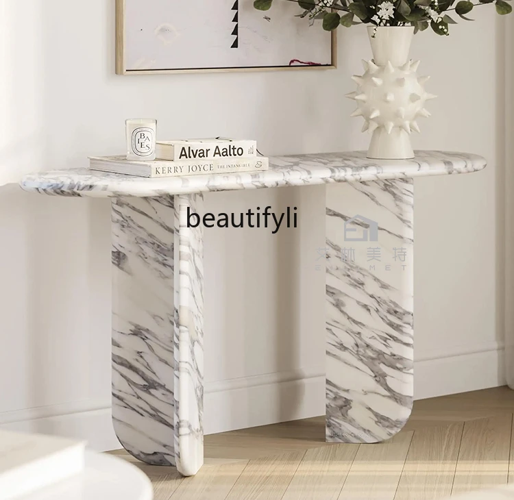 French Entry Lux Natural Marble Console Tables Living Room Luxury Stone Simple Console High-End