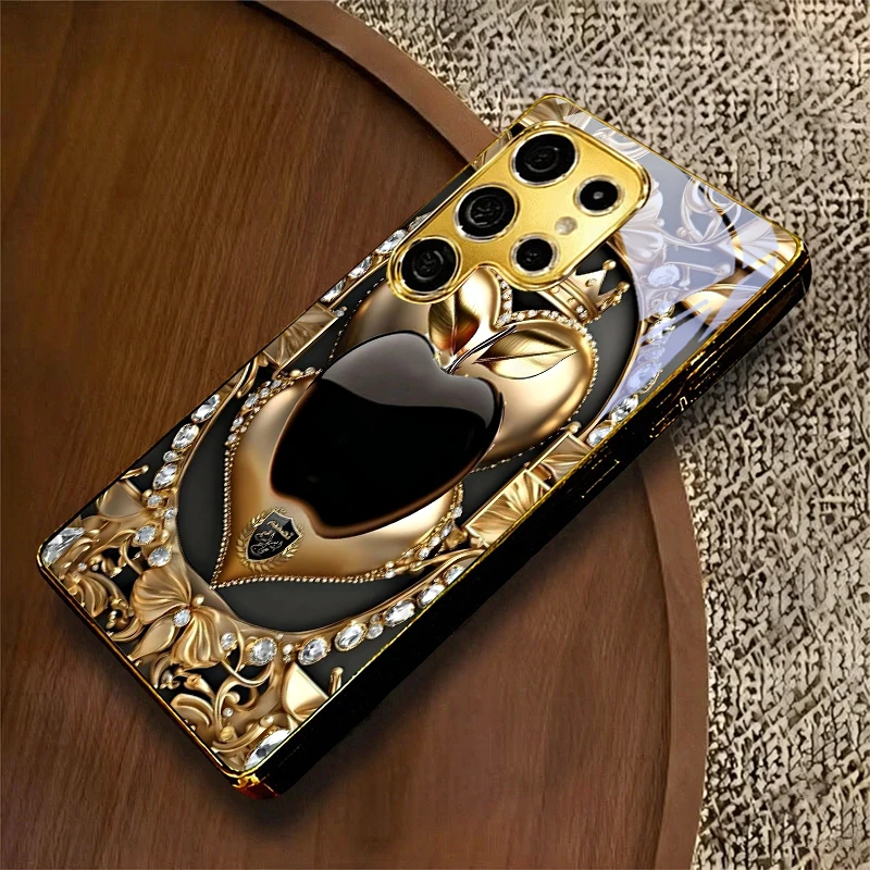 Diamond Gold Fruit Electroplated Golden Phone Case For Samsung A12 A22 A32 A42 A52 A72 A13 A36 A56 A07 A17 A37 A57 Glass Cover